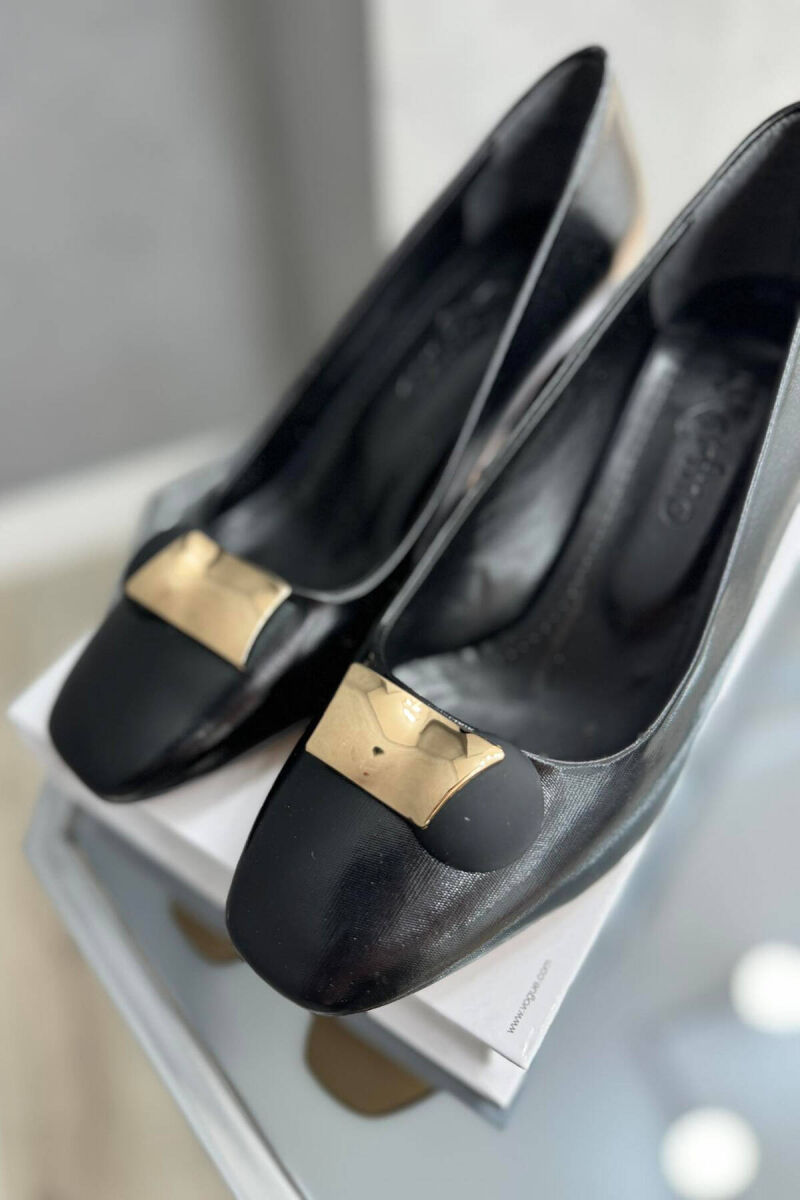 SEMI HEEL GOLD DETAIL WOMAN SHOES GLOSSY BLACK-ZEZE SHKELQIM - 3