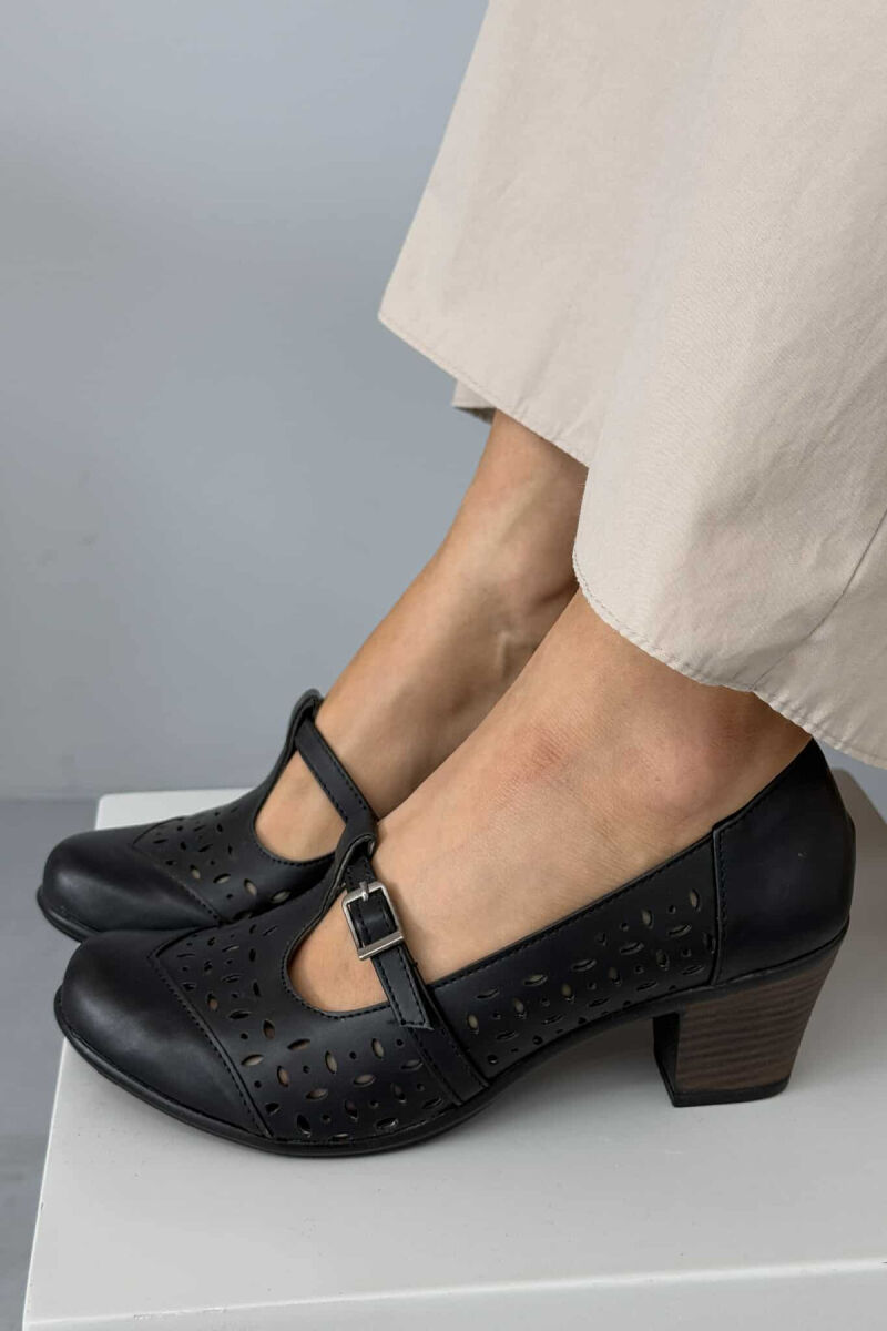 SEMI HEEL ONE COLOR WOMEN SHOES BLACK/ E ZEZE - 1