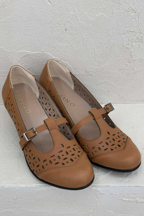 SEMI HEEL ONE COLOR WOMEN SHOES BROWN/KAFE - 2