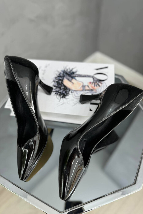 SEMI HEELS WOOD DETAILS GLOSSY BLACK-ZEZE SHKELQIM - 2