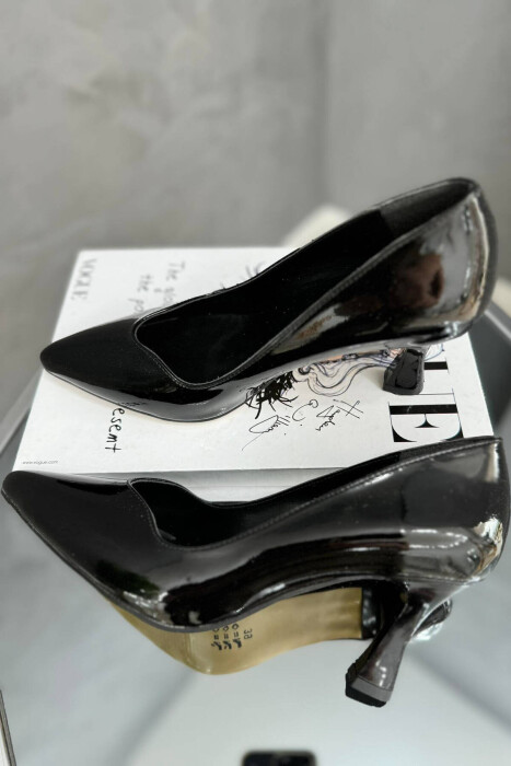 SEMI HEELS WOOD DETAILS GLOSSY BLACK-ZEZE SHKELQIM - 3