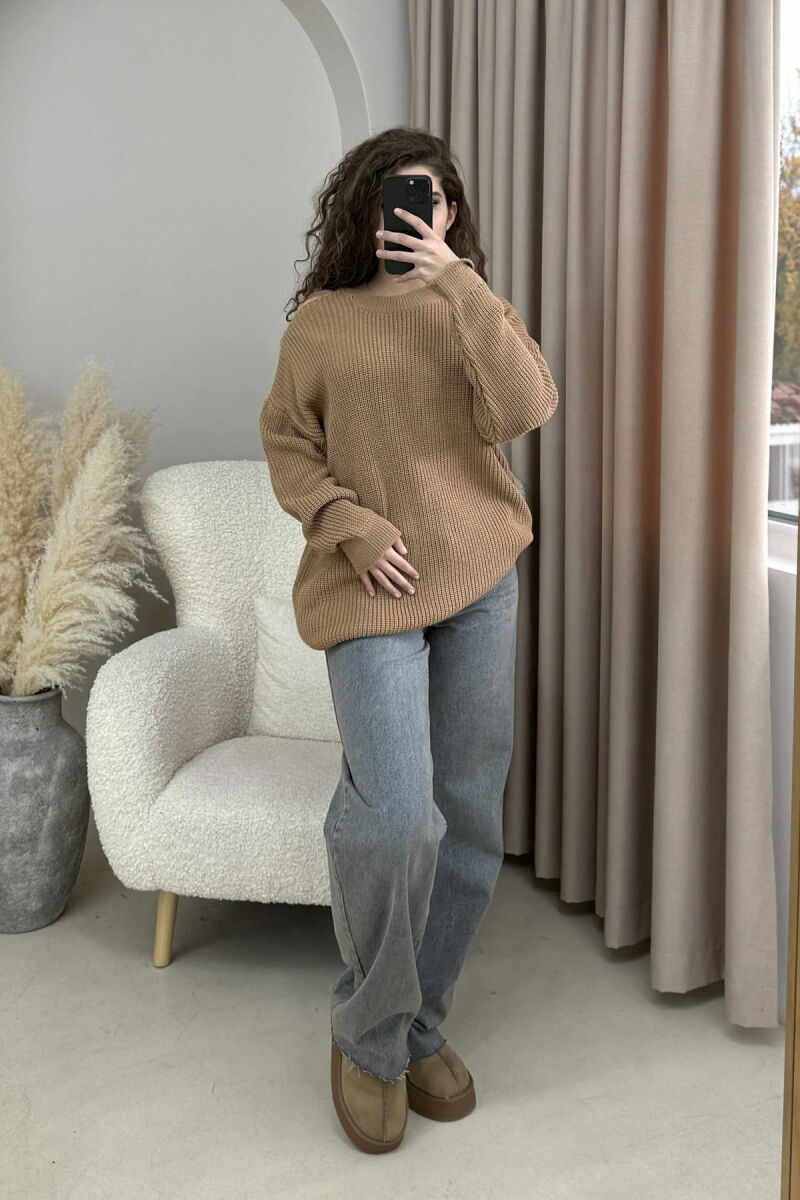 SEMI NECK ONE COLOR WOMEN SWEATER BROWN/KAFE - 2
