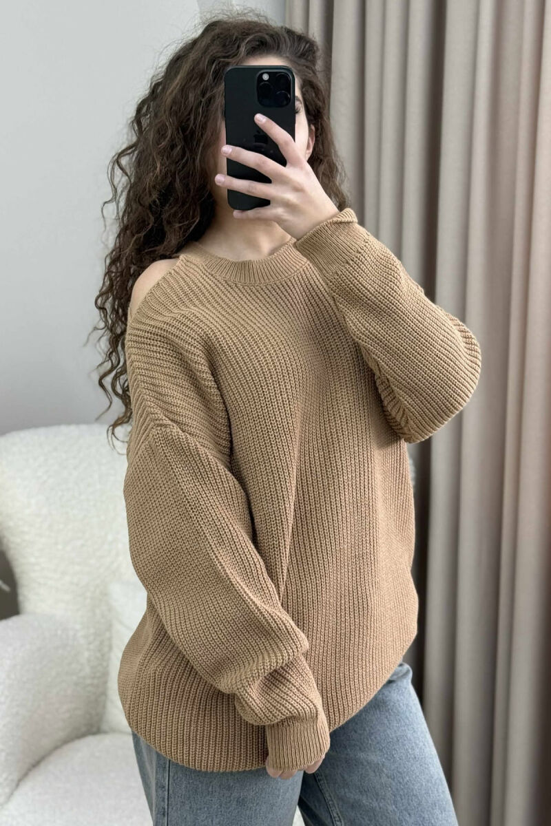 SEMI NECK ONE COLOR WOMEN SWEATER BROWN/KAFE - 3