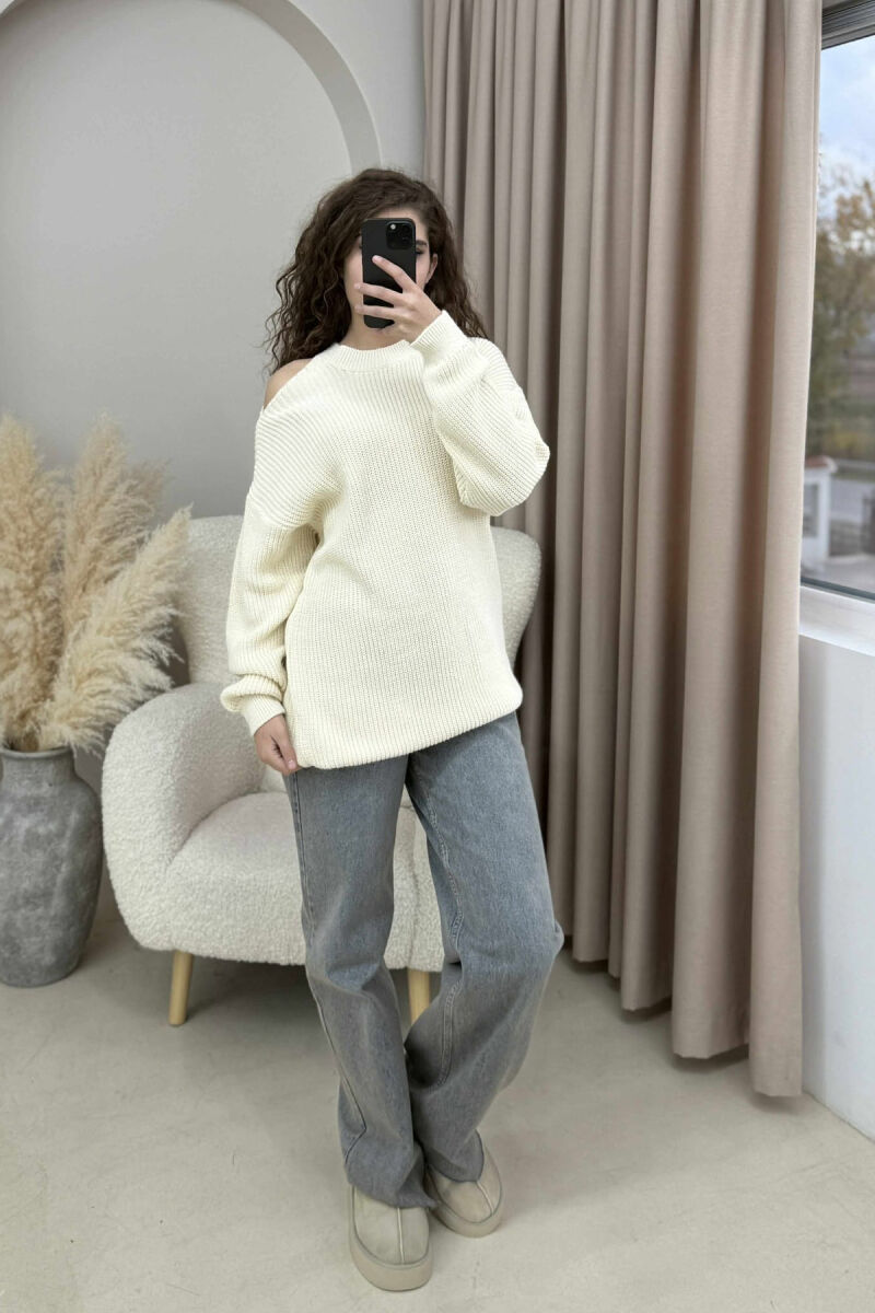 SEMI NECK ONE COLOR WOMEN SWEATER CREAM/KREM - 2
