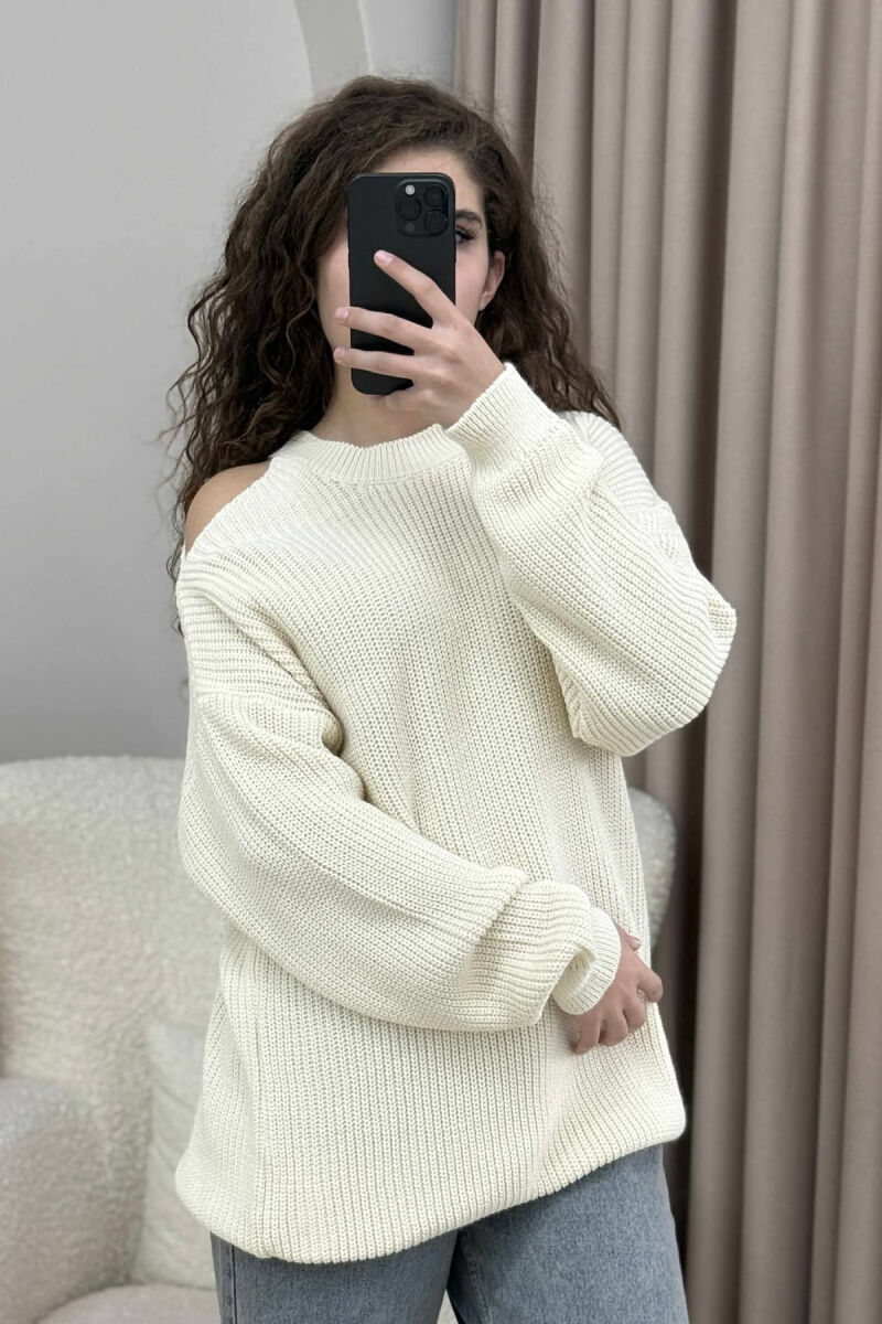 SEMI NECK ONE COLOR WOMEN SWEATER CREAM/KREM - 3