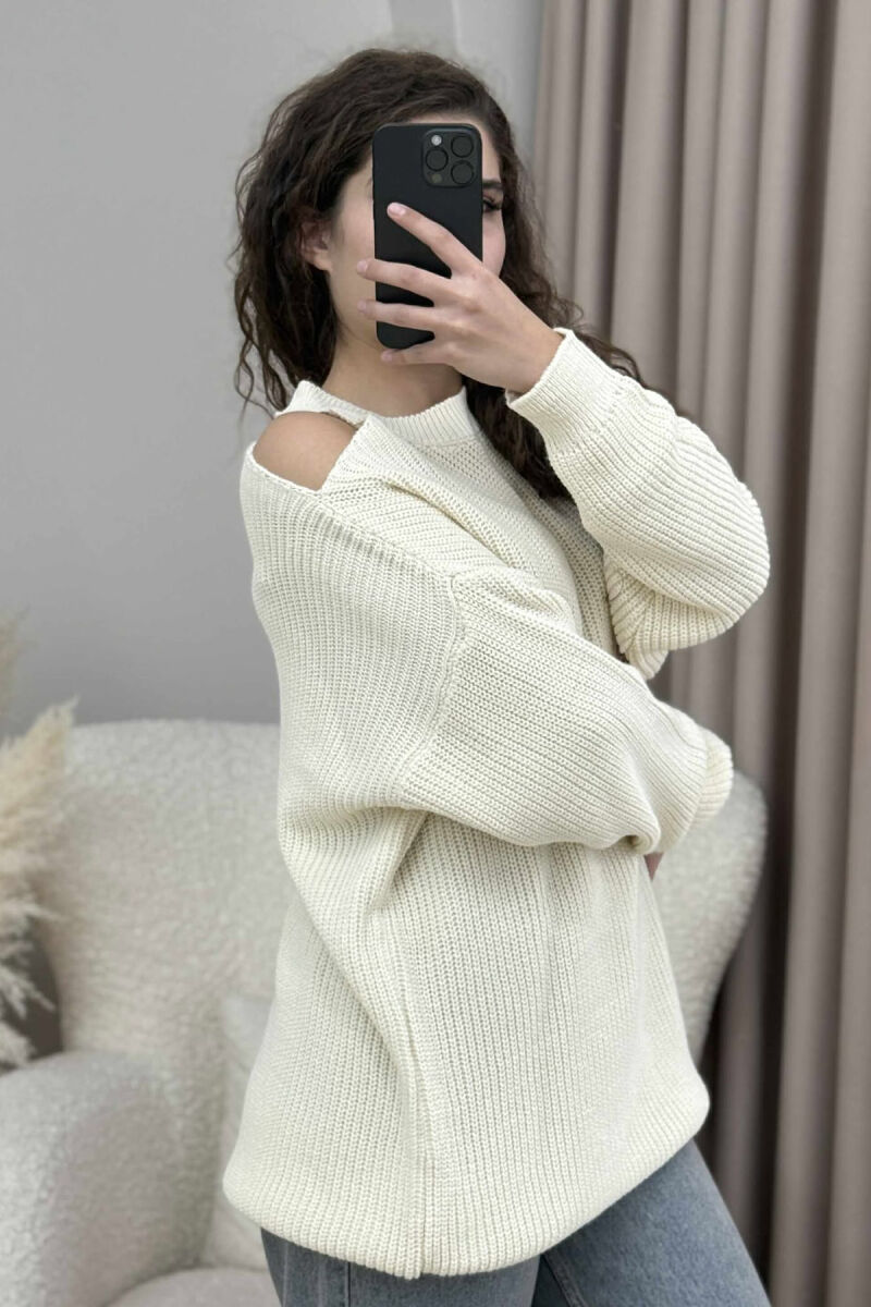 SEMI NECK ONE COLOR WOMEN SWEATER CREAM/KREM - 4