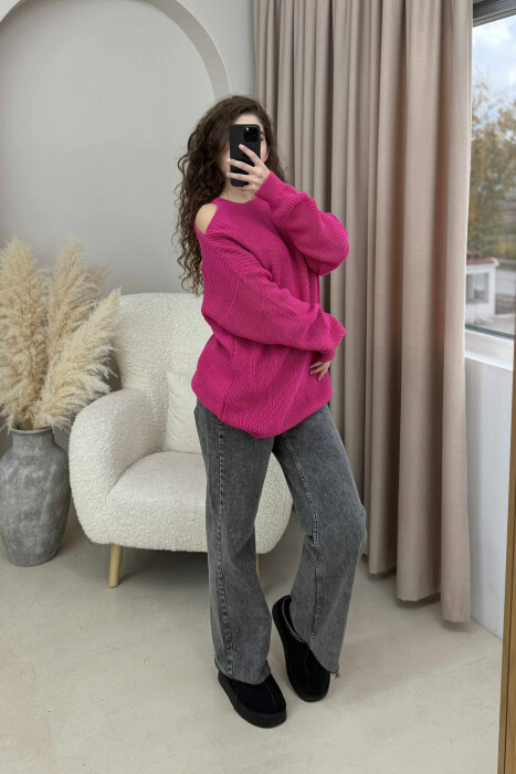 SEMI NECK ONE COLOR WOMEN SWEATER FUCHSIA/CIKLAMI 