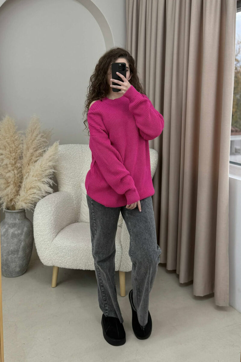 SEMI NECK ONE COLOR WOMEN SWEATER FUCHSIA/CIKLAMI - 2
