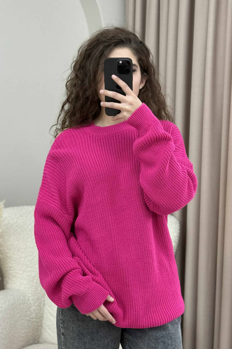 SEMI NECK ONE COLOR WOMEN SWEATER FUCHSIA/CIKLAMI - 3