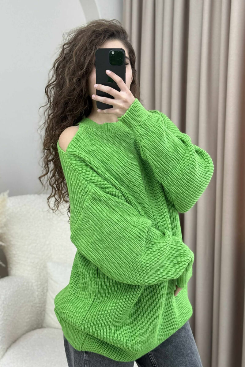 SEMI NECK ONE COLOR WOMEN SWEATER LIGHT GREEN/JEZB - 3