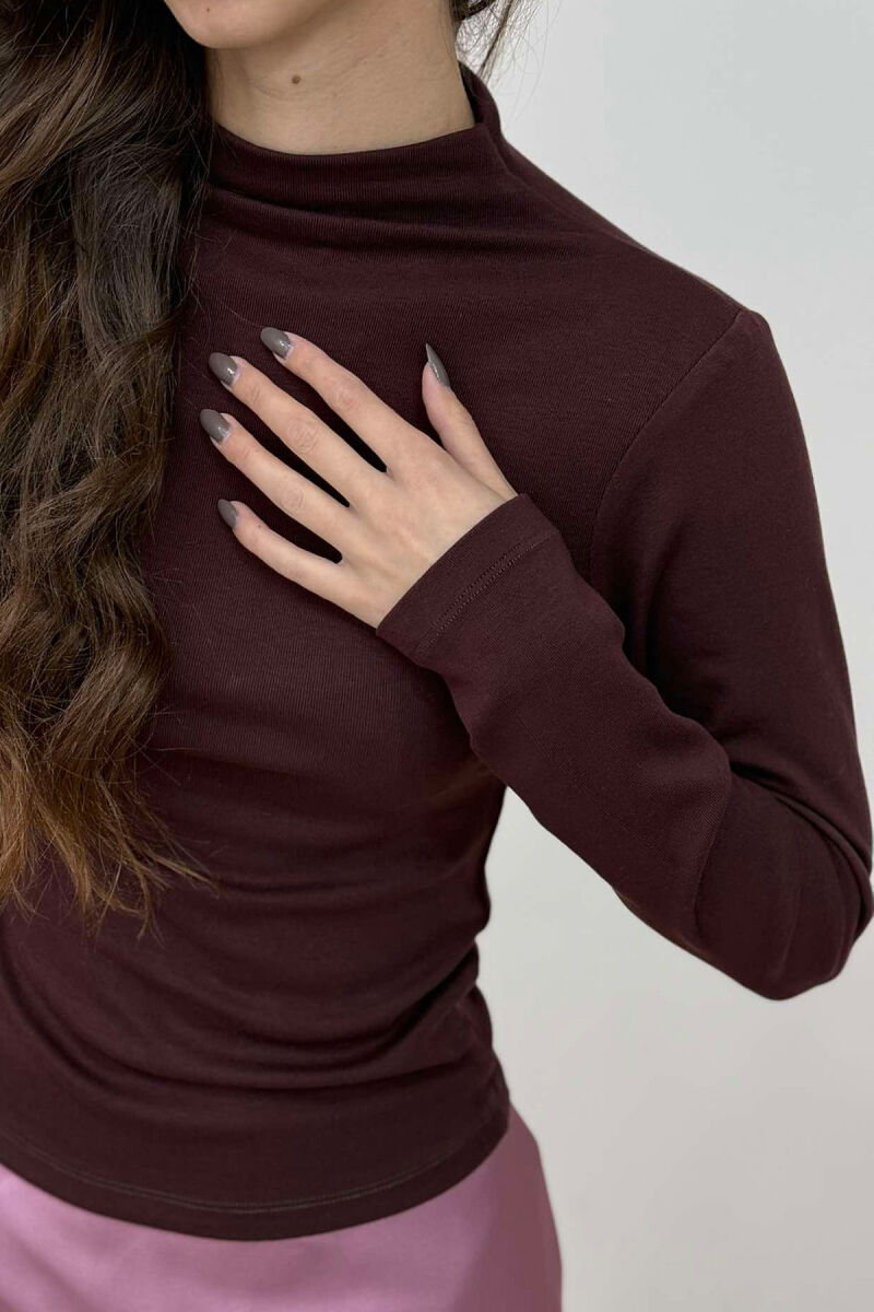 SEMI NECK ONE COLOR WOMEN SWEATSHIRT BROWN/KAFE - 2