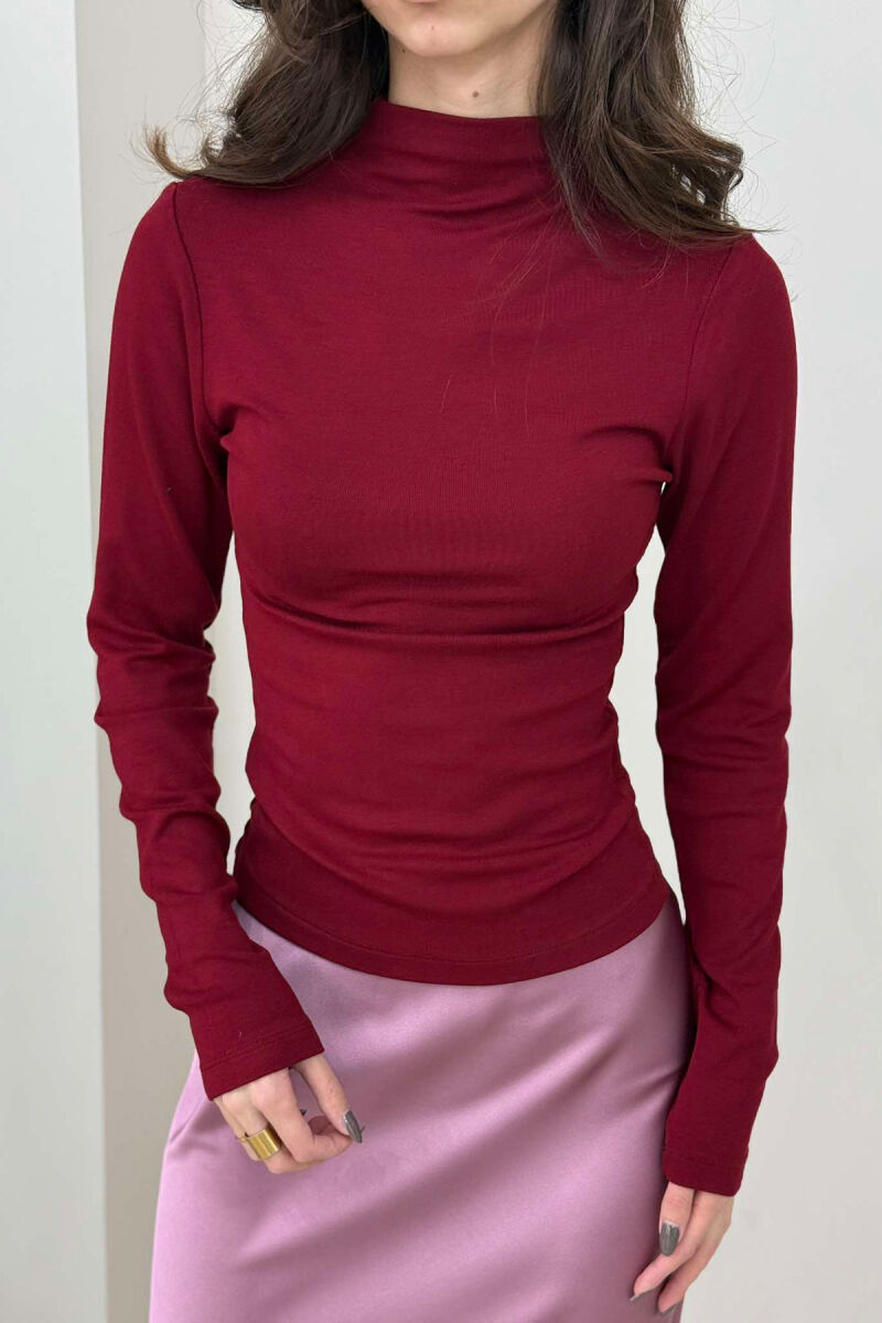 SEMI NECK ONE COLOR WOMEN SWEATSHIRT BURGUNDY/VISHNJE - 1