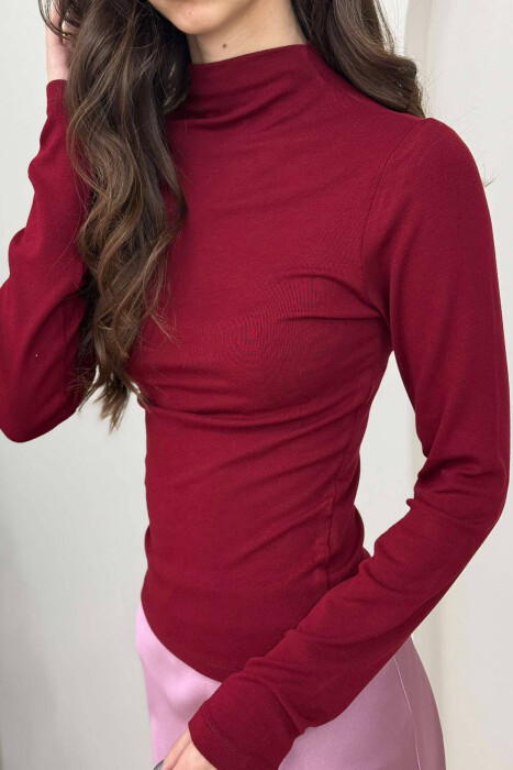 SEMI NECK ONE COLOR WOMEN SWEATSHIRT BURGUNDY/VISHNJE - 3