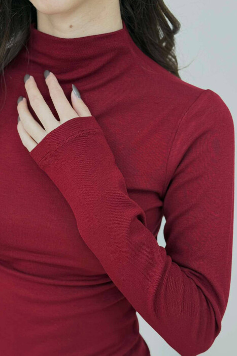 SEMI NECK ONE COLOR WOMEN SWEATSHIRT BURGUNDY/VISHNJE - 4