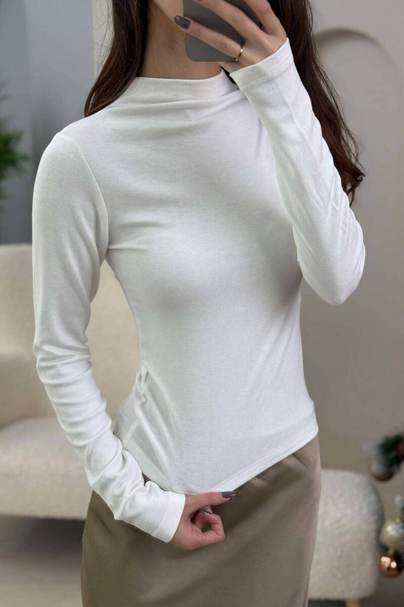 SEMI NECK ONE COLOR WOMEN SWEATSHIRT WHITE-E BARDHE - 2