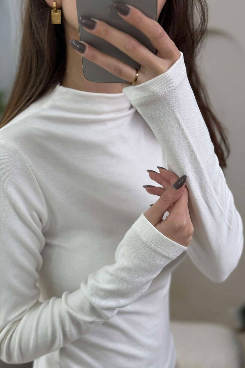 SEMI NECK ONE COLOR WOMEN SWEATSHIRT WHITE-E BARDHE - 4