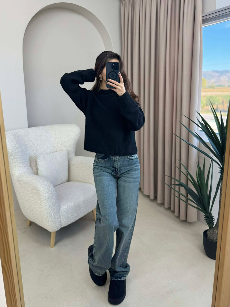 SEMI NECK SIMPLE WOMEN SWEATER BLACK/ E ZEZE - 1