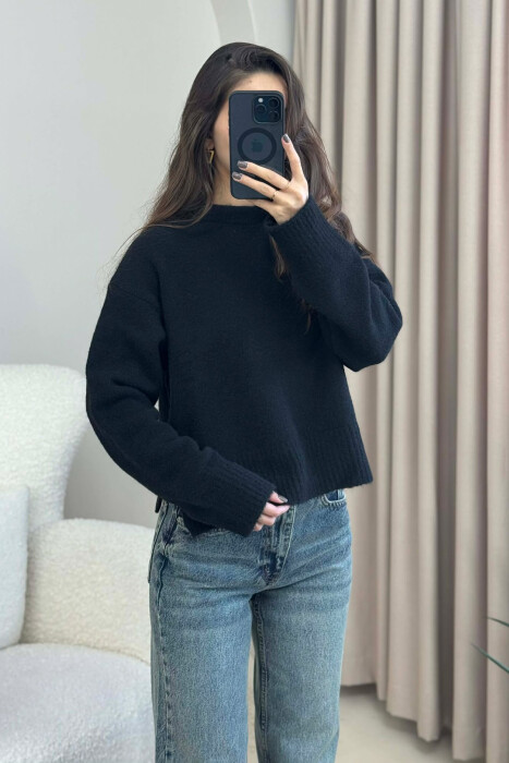 SEMI NECK SIMPLE WOMEN SWEATER BLACK/ E ZEZE - 2