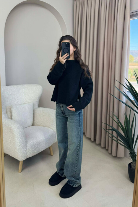 SEMI NECK SIMPLE WOMEN SWEATER BLACK/ E ZEZE - 3