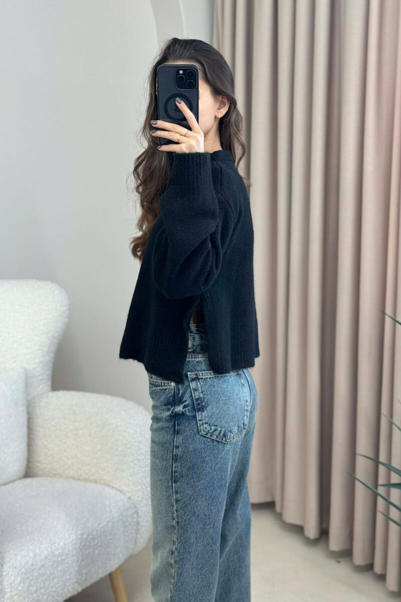 SEMI NECK SIMPLE WOMEN SWEATER BLACK/ E ZEZE - 4