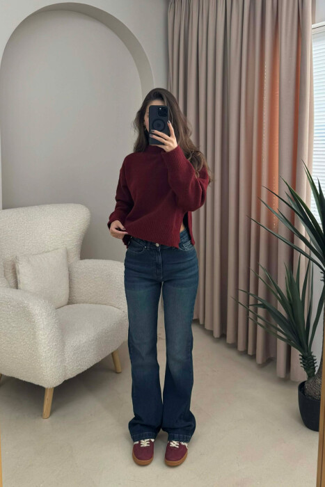 SEMI NECK SIMPLE WOMEN SWEATER BURGUNDY/VISHNJE - 1