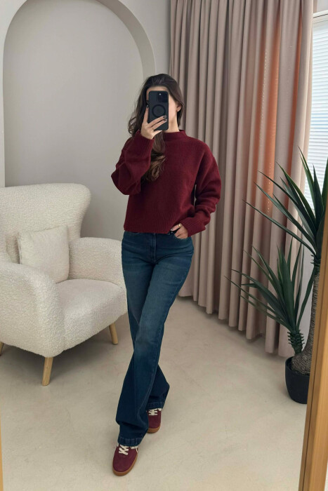 SEMI NECK SIMPLE WOMEN SWEATER BURGUNDY/VISHNJE - 2