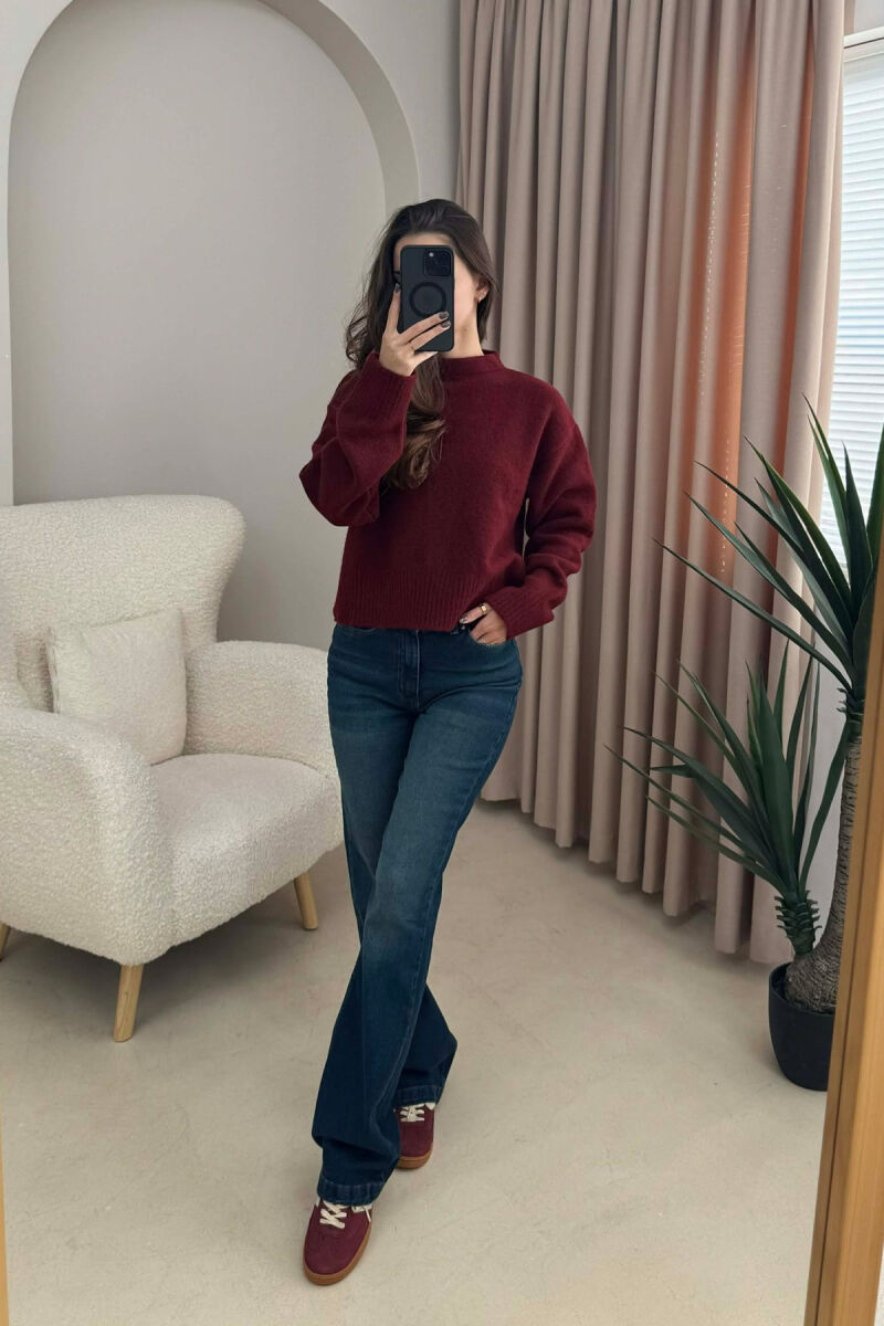 SEMI NECK SIMPLE WOMEN SWEATER BURGUNDY/VISHNJE - 2