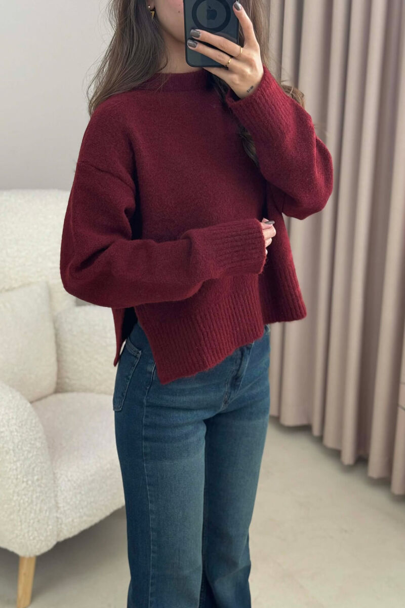 SEMI NECK SIMPLE WOMEN SWEATER BURGUNDY/VISHNJE - 3