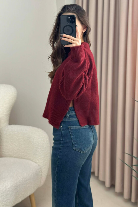 SEMI NECK SIMPLE WOMEN SWEATER BURGUNDY/VISHNJE - 4