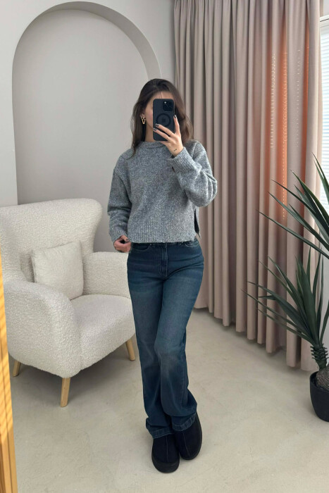 SEMI NECK SIMPLE WOMEN SWEATER GREY/GRI - 1