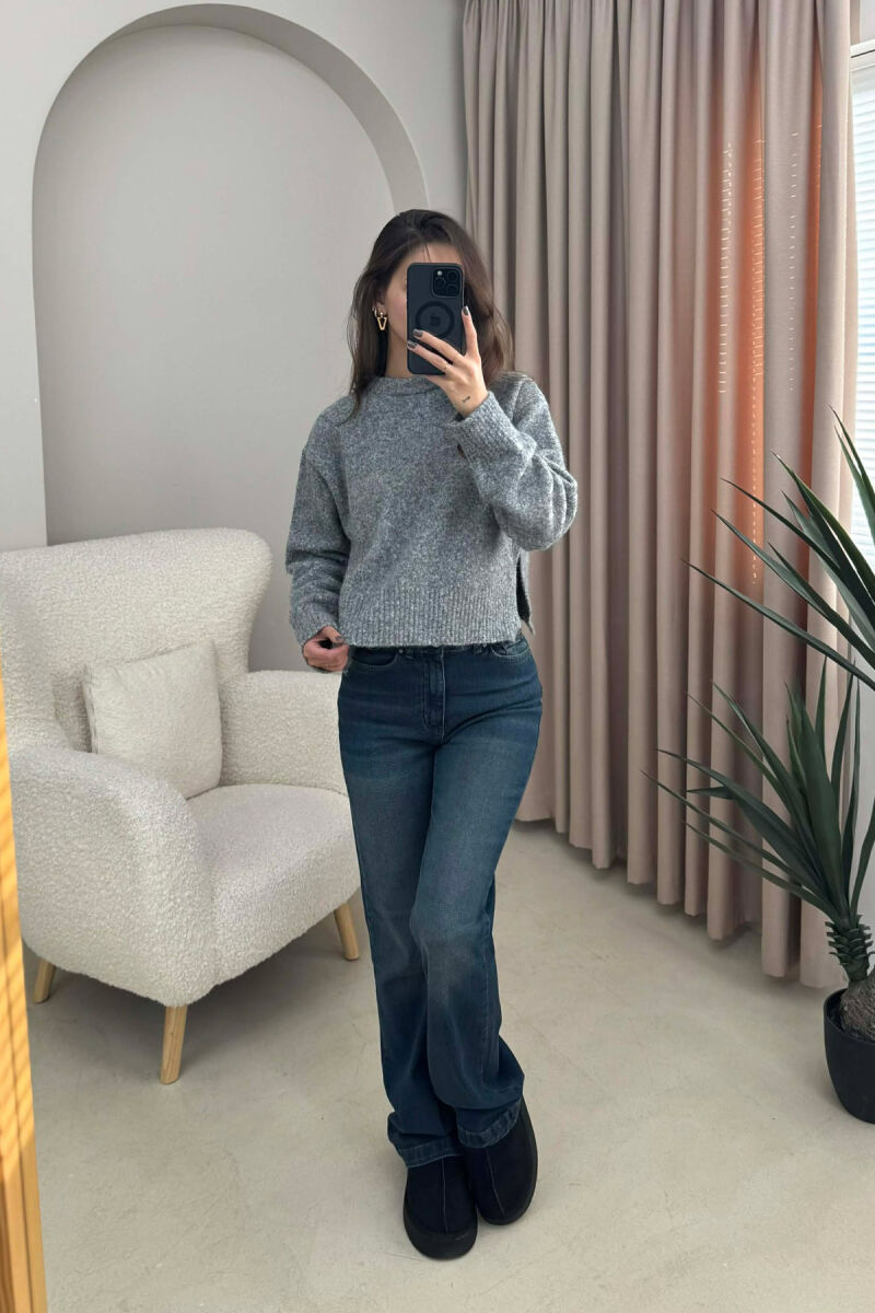 SEMI NECK SIMPLE WOMEN SWEATER GREY/GRI - 1