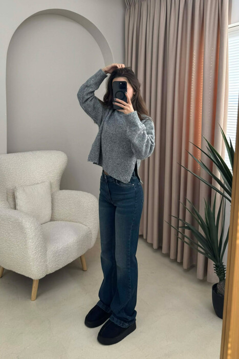 SEMI NECK SIMPLE WOMEN SWEATER GREY/GRI - 3