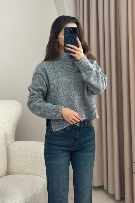 SEMI NECK SIMPLE WOMEN SWEATER GREY/GRI - 4