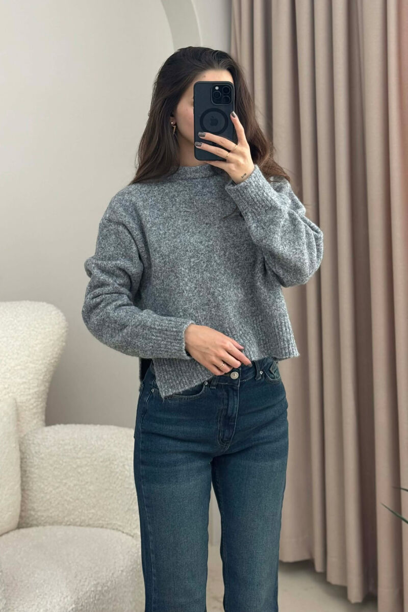 SEMI NECK SIMPLE WOMEN SWEATER GREY/GRI - 4