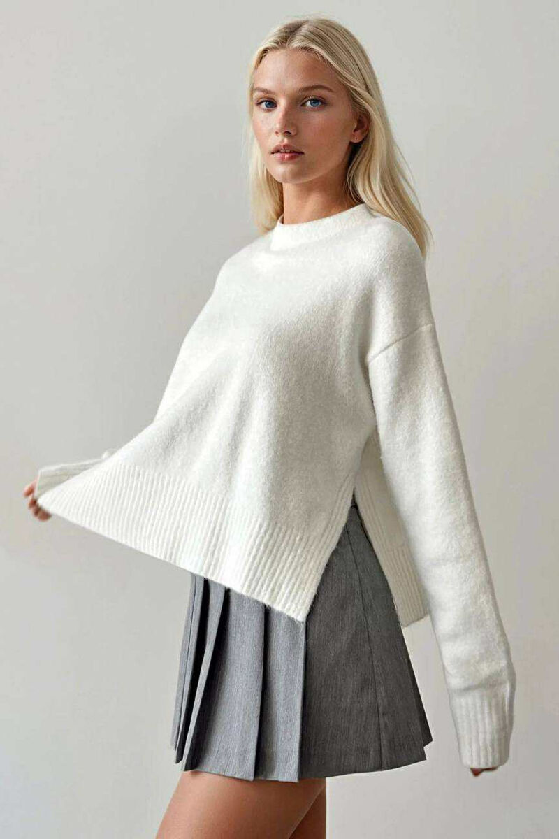 SEMI NECK SIMPLE WOMEN SWEATER WHITE-E BARDHE - 1