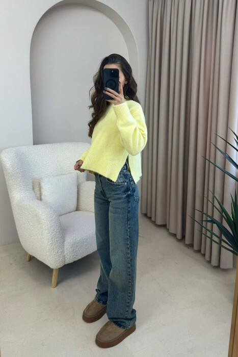 SEMI NECK SIMPLE WOMEN SWEATER YELLOW/E VERDHE - 2