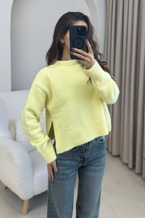 SEMI NECK SIMPLE WOMEN SWEATER YELLOW/E VERDHE - 3