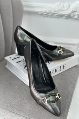 SEMI SHINY WOMAN HEEL GOLD SPECIAL NEW DARK GREY/GEE 