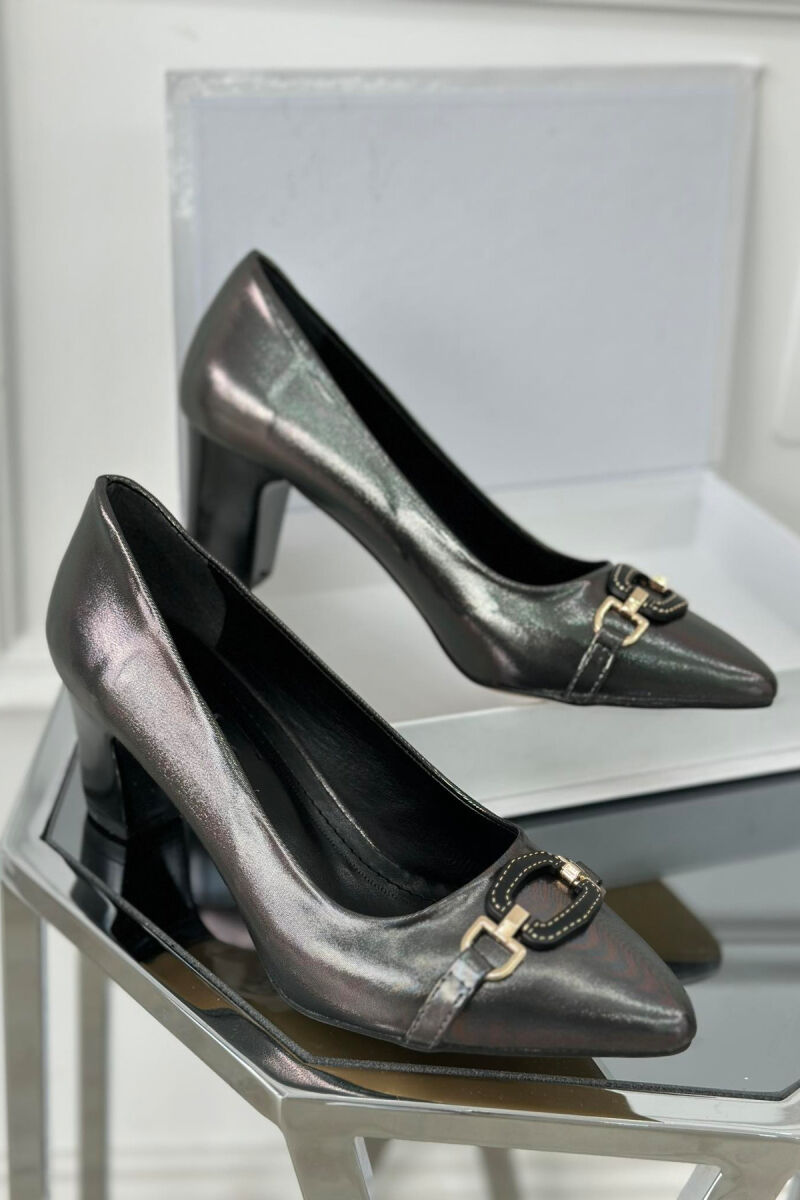 SEMI SHINY WOMAN HEEL GOLD SPECIAL NEW DARK GREY/GEE - 3