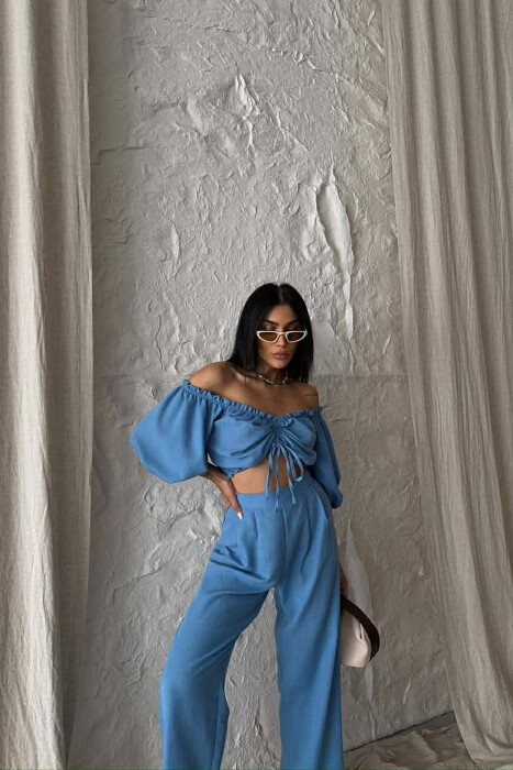 SET CROP TOP + PANTALLONA PER FEMRA NE NGJYRE BLU - 2