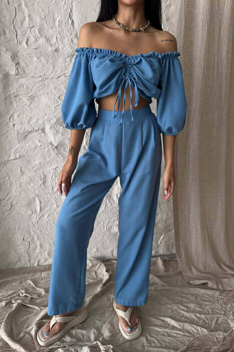 SET CROP TOP + PANTALLONA PER FEMRA NE NGJYRE BLU - 3