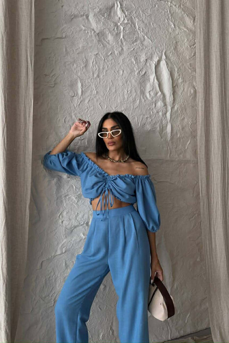 SET CROP TOP + PANTALLONA PER FEMRA NE NGJYRE BLU - 4