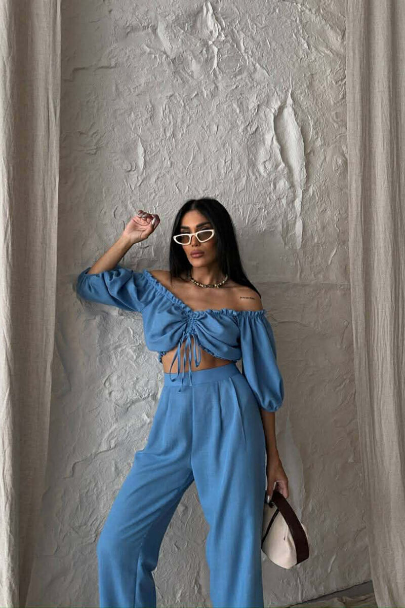 SET CROP TOP + PANTALLONA PER FEMRA NE NGJYRE BLU - 4