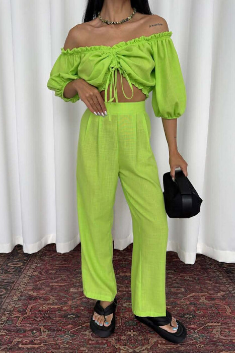 SET CROP TOP + PANTALLONA PER FEMRA NE NGJYRE NEON - 2
