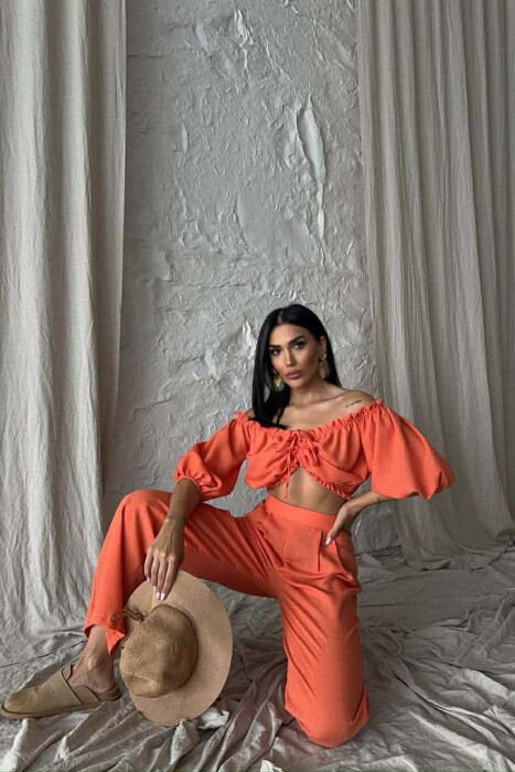 SET CROP TOP + PANTALLONA PER FEMRA NE NGJYRE PORTOKALLI - 2