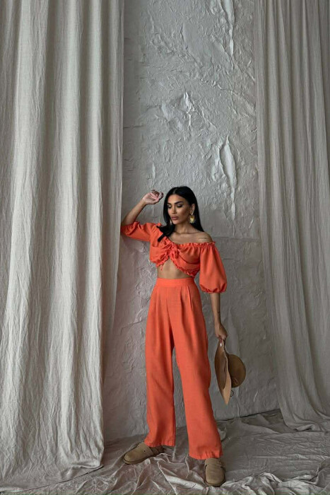 SET CROP TOP + PANTALLONA PER FEMRA NE NGJYRE PORTOKALLI - 4