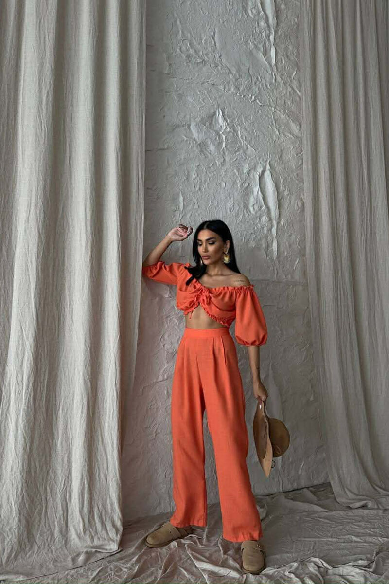 SET CROP TOP + PANTALLONA PER FEMRA NE NGJYRE PORTOKALLI - 4