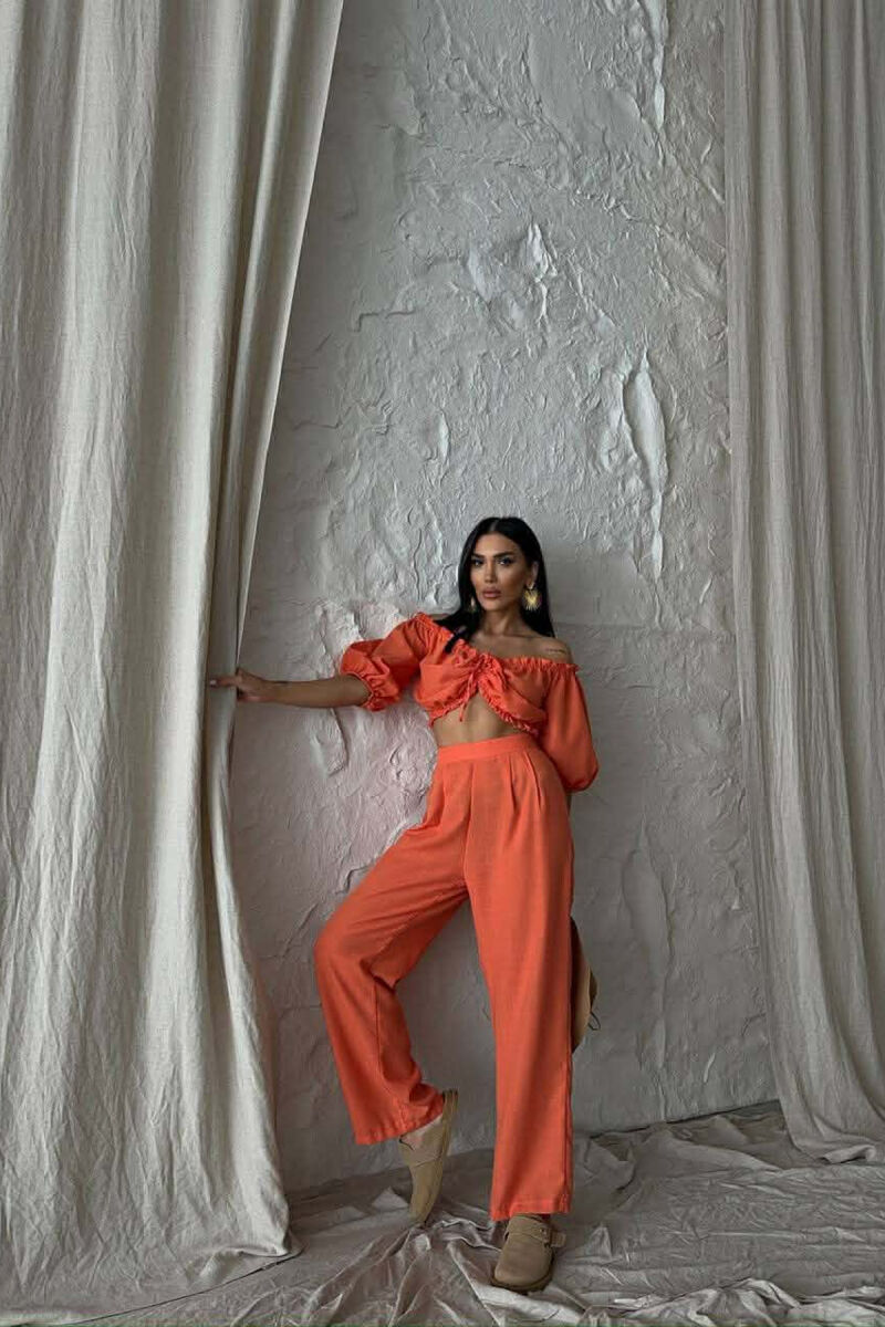 SET CROP TOP + PANTALLONA PER FEMRA NE NGJYRE PORTOKALLI - 6