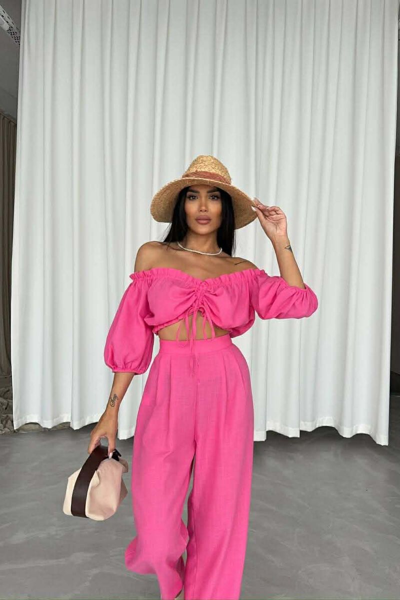 SET CROP TOP + PANTALLONA PER FEMRA NE NGJYRE ROZE - 2