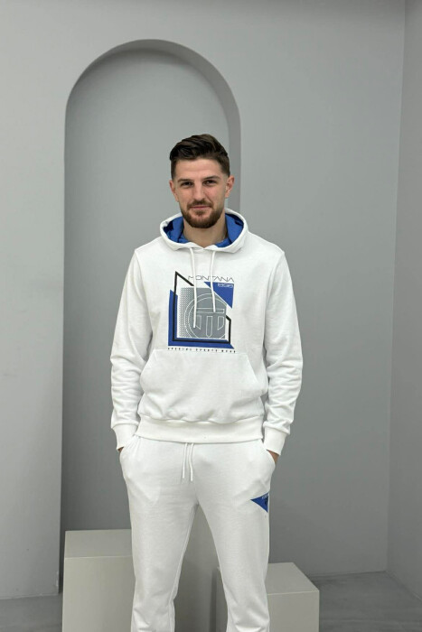 SET HOODIE ME IMAZH NE PJESEN PARA + TUTA PER MESHKUJ NE NGJYRE TE BARDHE - 2